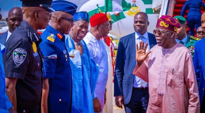 President Tinubu Arrives for AU Meeting in Accra