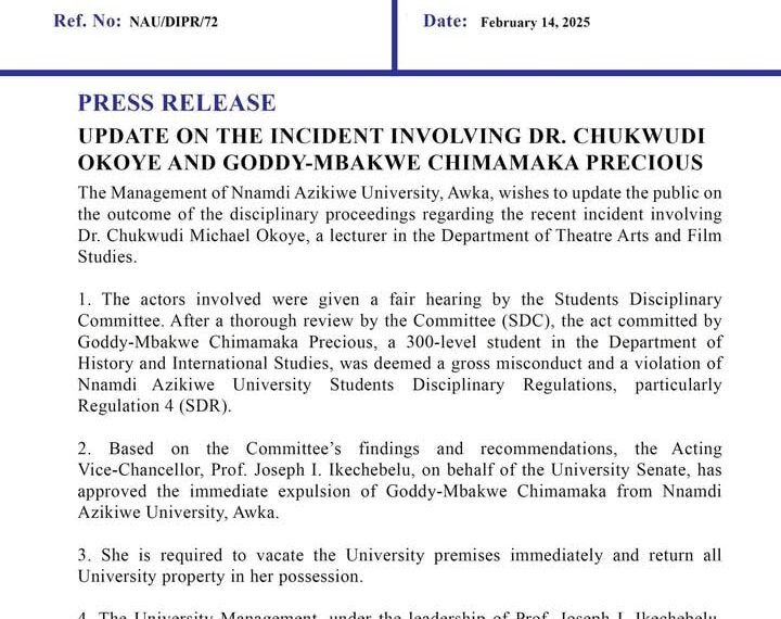 Nnamdi Azikiwe University Expels Student After Assault Incident