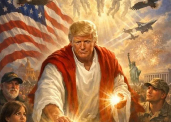 Fake AI Image of Trump as Messiah Delivering Baby Statue of Liberty Goes Viral