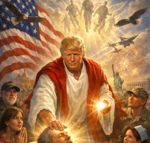Fake AI Image of Trump as Messiah Delivering Baby Statue of Liberty Goes Viral