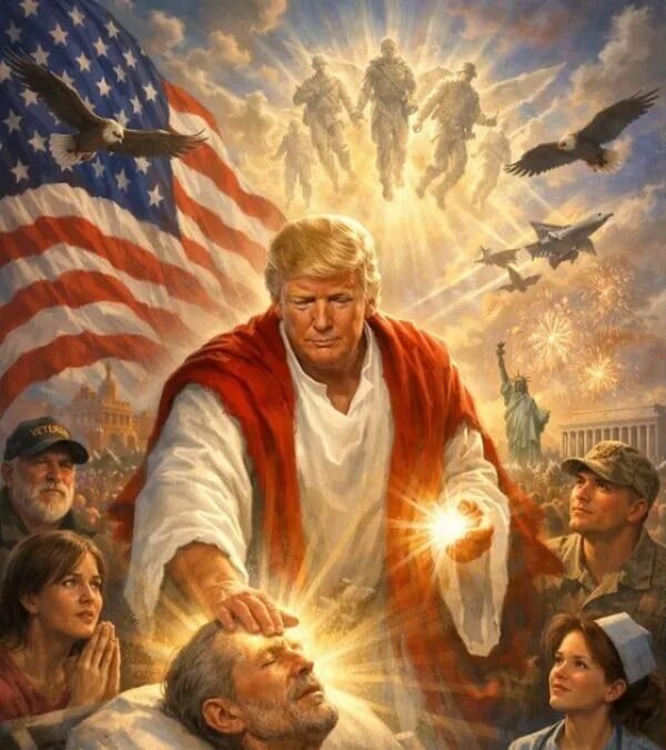 Fake AI Image of Trump as Messiah Delivering Baby Statue of Liberty Goes Viral